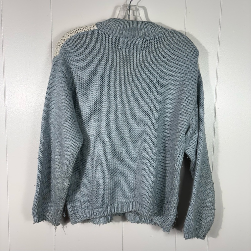 Vintage 80s Knitted By Hand Allison Brittney Blue Heart Design Fringe Sweater S - Picture 6 of 8
